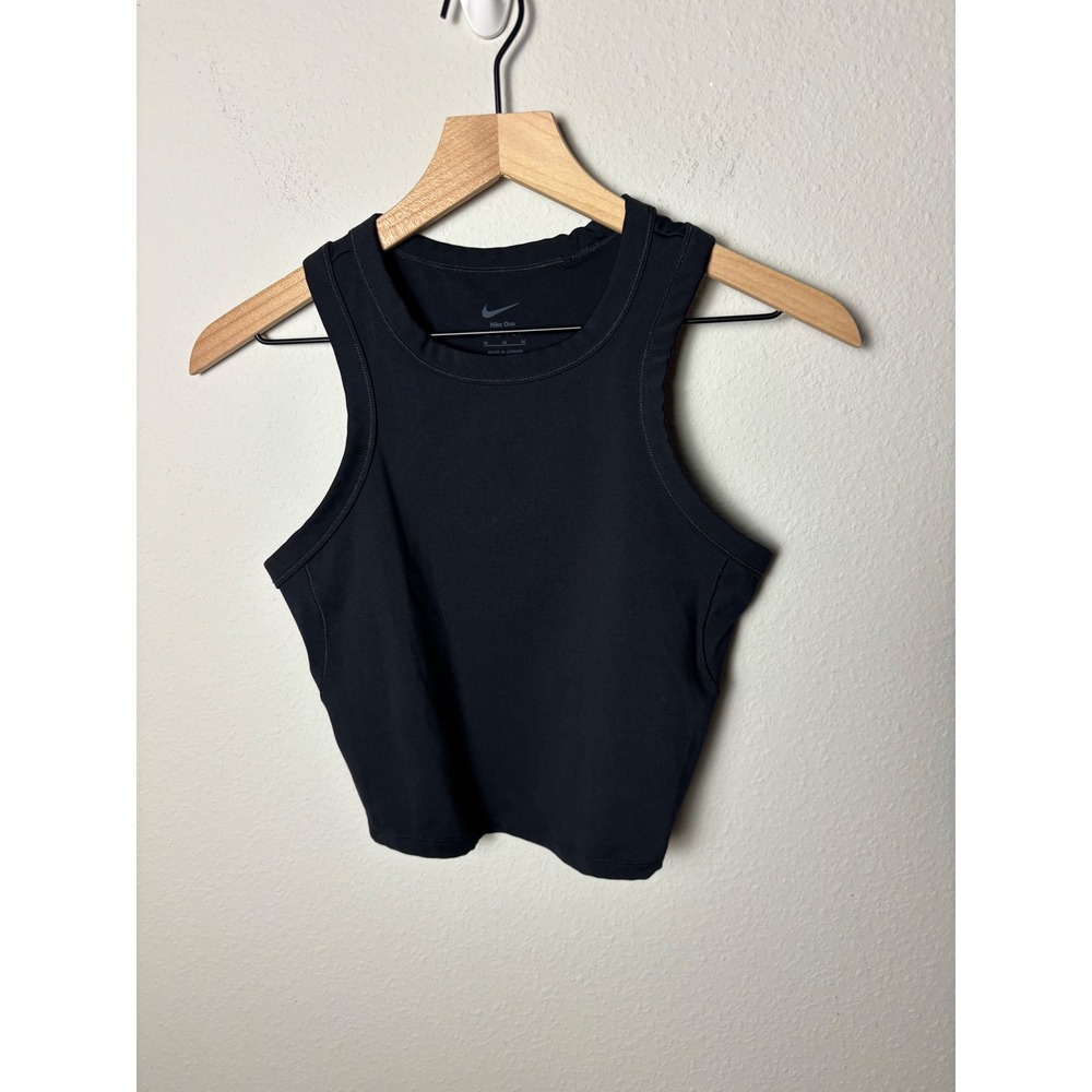 Nike One Dri-FIT Women Black High Neck Fitted Racerback Crop Tank Top Medium